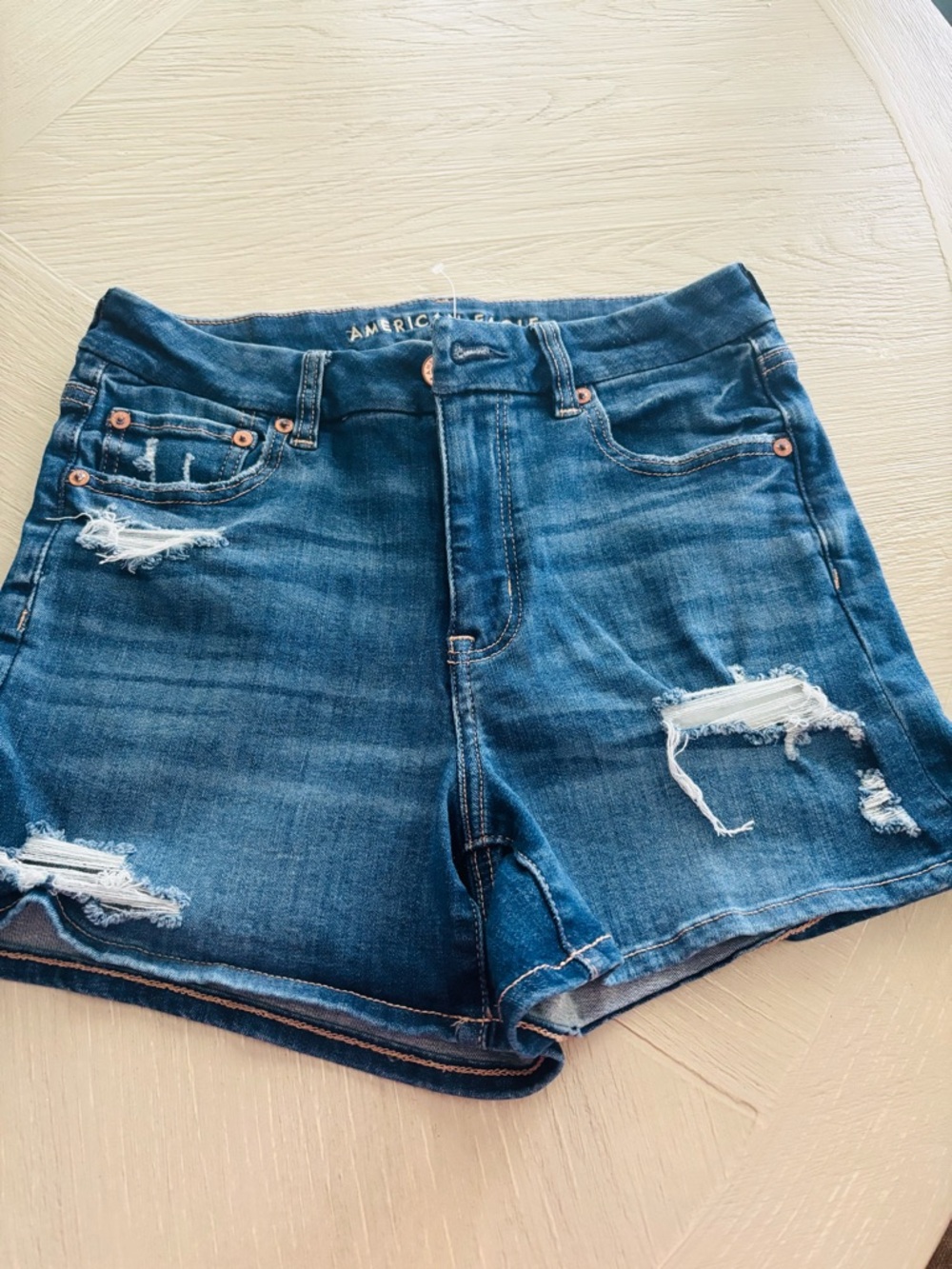 American Eagle Outfitters Dark Blue Distressed Jean Shorts